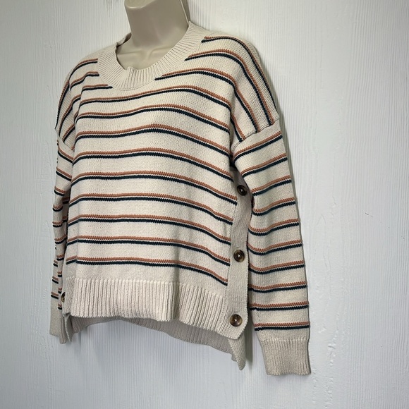Madewell -Brownstone Colorful Stripe Side Button Long Sleeve Sweater Size XS - Picture 6 of 12